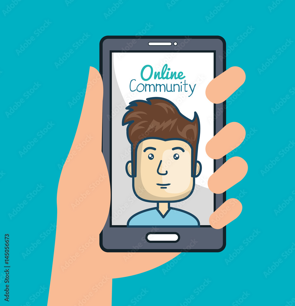 community online with hand holdign smartphone vector illustration eps 10 community online with hand holdign smartphone vector illustration eps 10