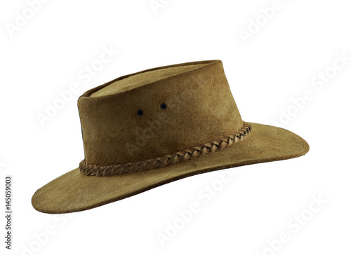 Brown leather cowboy hat isolated. Side view.
