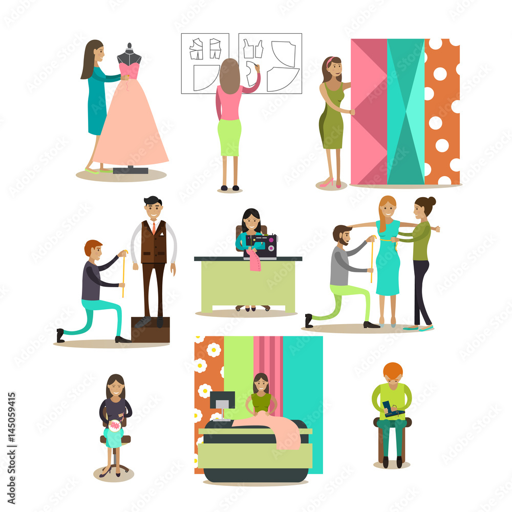 Vector flat icons set of fashion model people