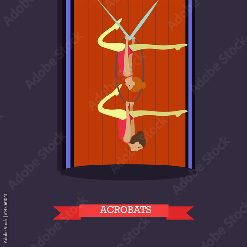 Aerial acrobats vector illustration in flat style