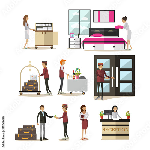 Vector flat icons set of hotel people, cartoon characters