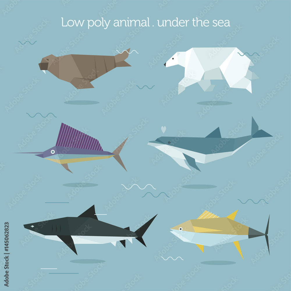 Naklejka premium low poly fish flat design vector illustration set