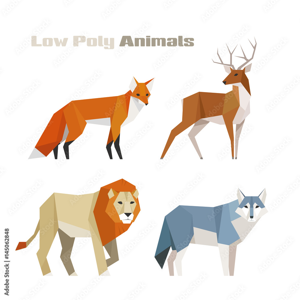 low poly animal wildlife flat design 3D illustration set Stock Vector |  Adobe Stock