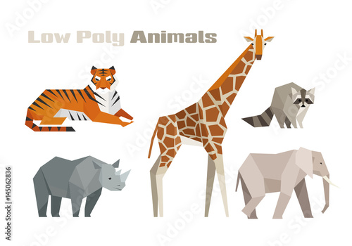 low poly animal set flat design illustration