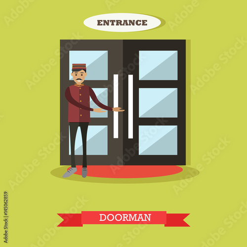 Hotel doorman vector illustration in flat style