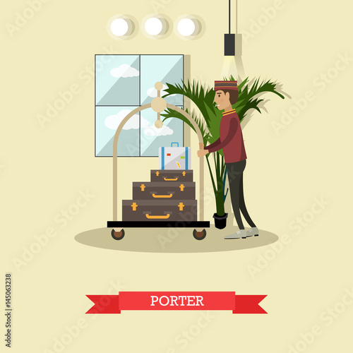 Hotel porter concept vector illustration in flat style.