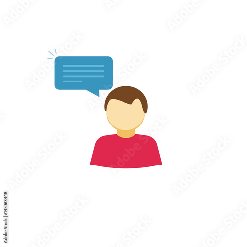 Person saying vector icon, flat style man telling with bubble speech, character dialog