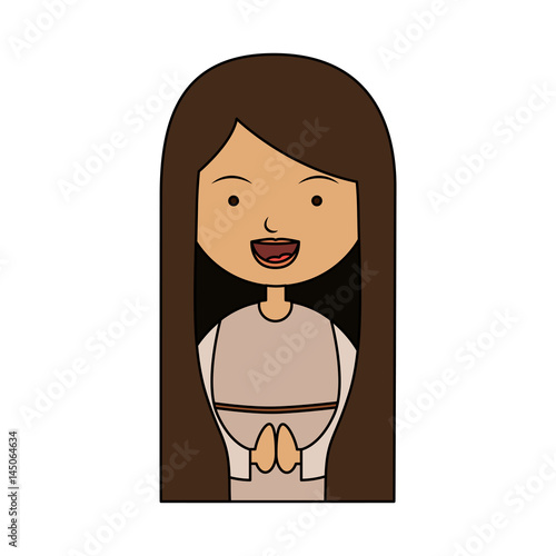 white background of colorful half body beautiful virgin with long hair vector illustration