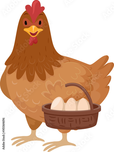 Chicken Hen Mascot Basket Eggs