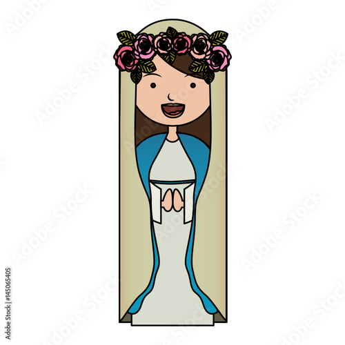 white background of colorful beautiful virgin with crown of roses vector illustration