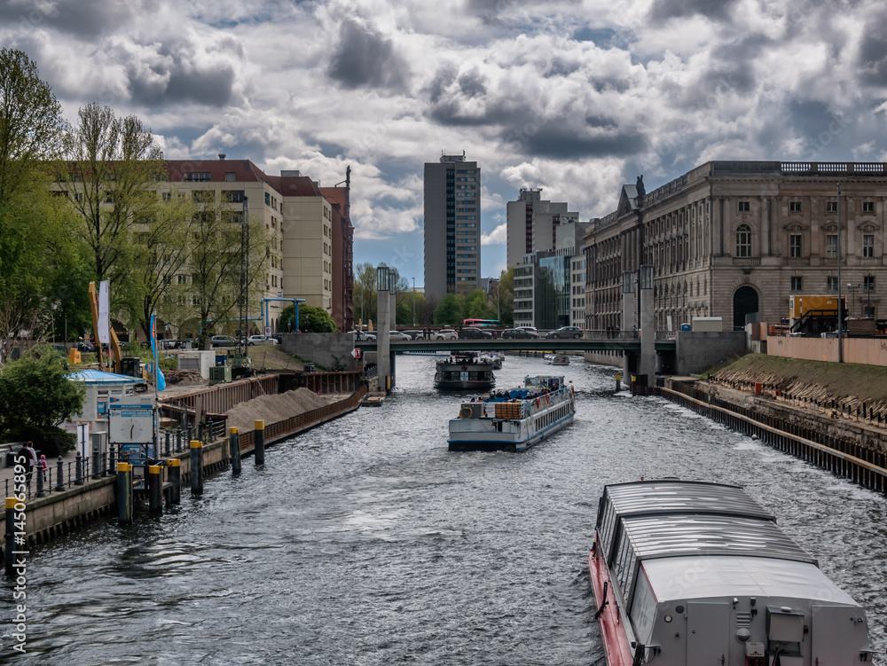 River Spree with tour boats in Berlin Mitte