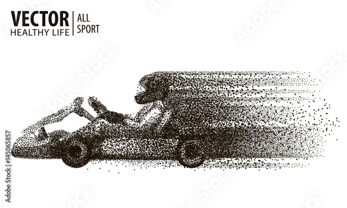 Kart racing winner. arting. Isolated on a white background. Champion. Car coming first to finish line. Sport. Vector illustration.