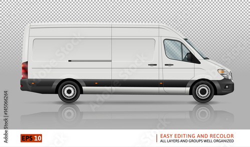 Minivan vector template on transparent background. Cargo car isolated. All layers and groups well organized for easy editing and recolor. View from right side.