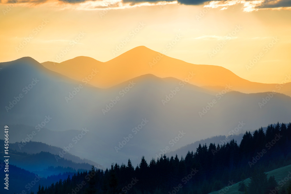 Beautiful sunset in the mountains