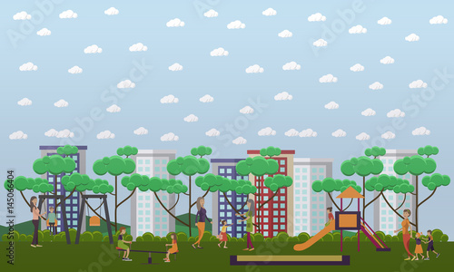 Kindergarten playground vector illustration in flat style.