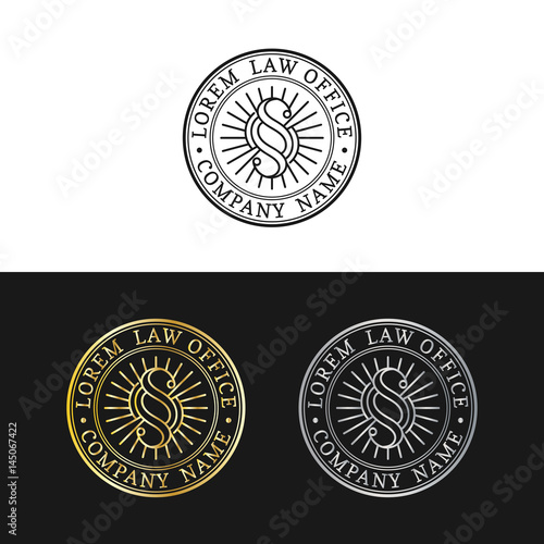 Law office logos set. Vector vintage attorney, advocate labels, juridical firm badges. Act, principle, legal icons.