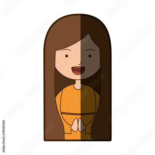 white background of half body beautiful virgin with long hair with half shadow vector illustration