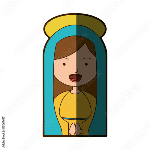 white background of half body beautiful christian virgin with half shadow vector illustration