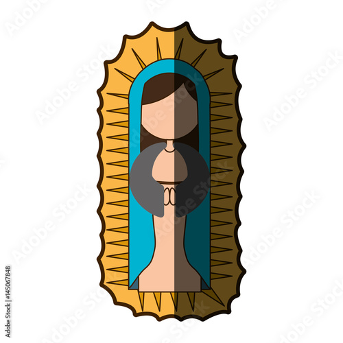 white background with canvas of faceless virgin of guadalupe with half shadow vector illustration