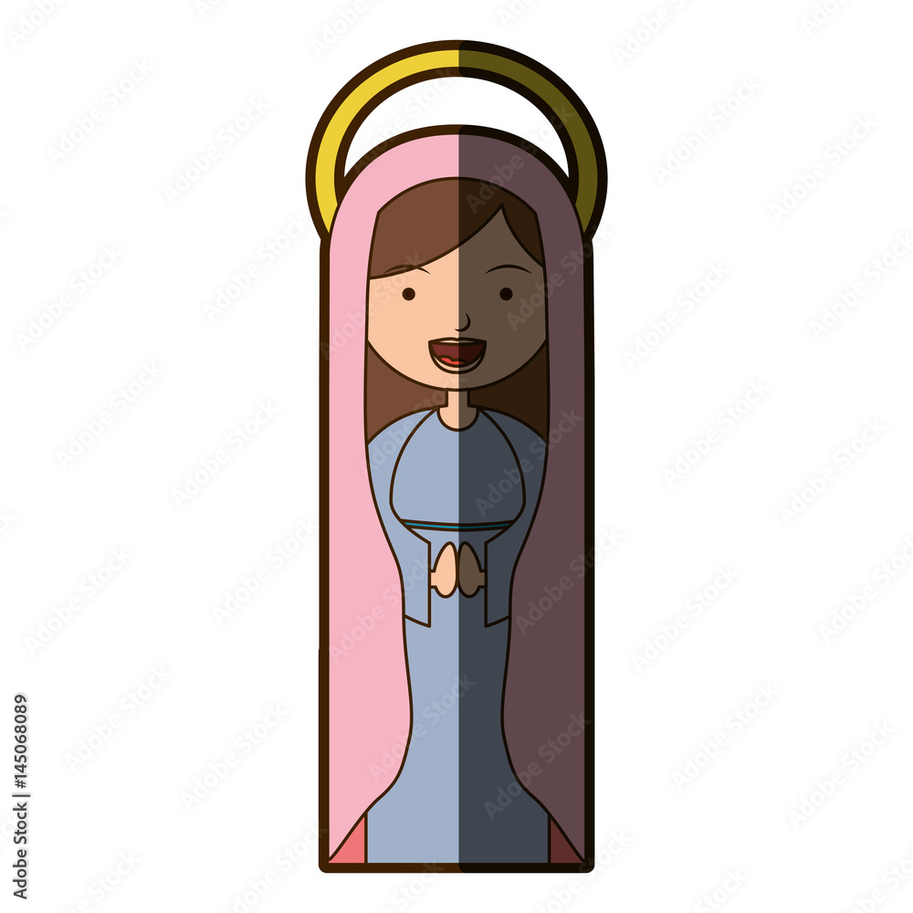 white background of beautiful virgin with pink mantle and aura with half shadow vector illustration