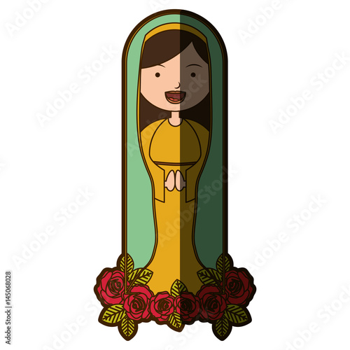 white background of beautiful virgin with ornament of roses with half shadow vector illustration