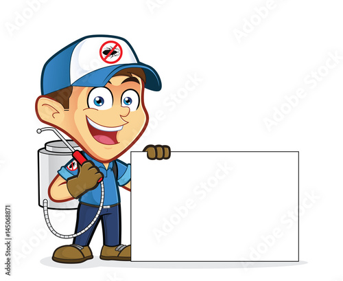 Exterminator or pest control holding blank sign