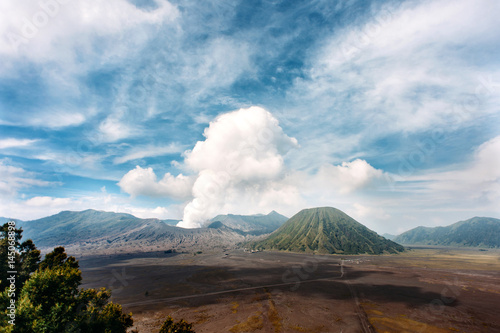 Bromo Tengger Semeru National Park, Java, Indonesia. Erupting volcano Bromo. View of Caldera Tengger.