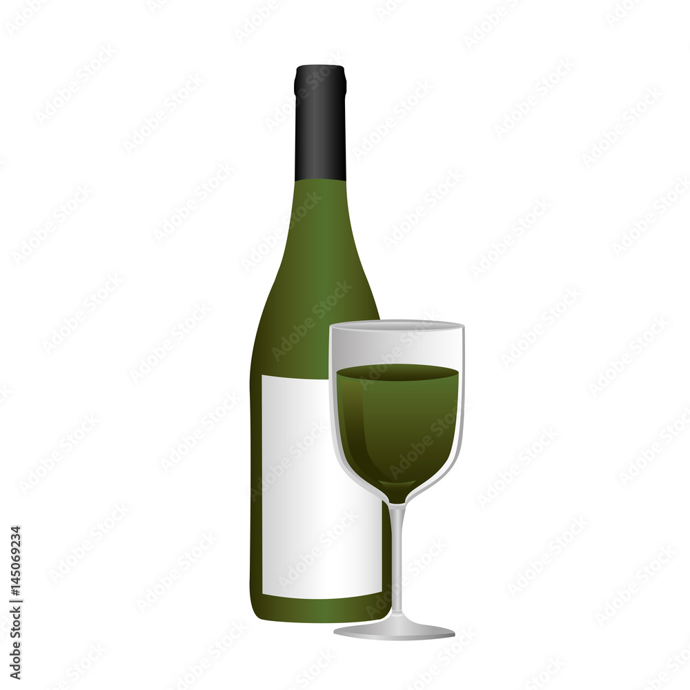 colorful silhouette with green bottle of wine and glass vector illustration colorful silhouette with green bottle of wine and glass vector illustration