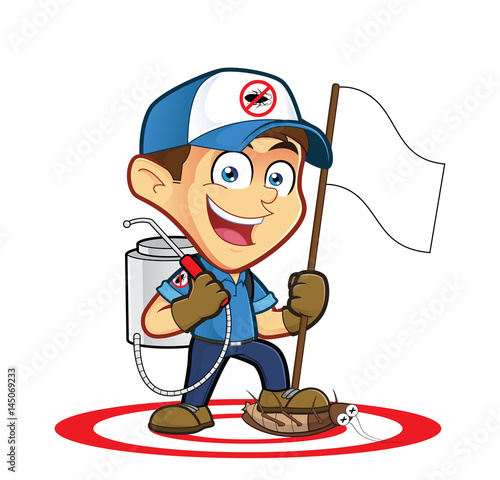 Exterminator or pest control holding flag
