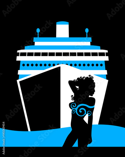 tourism woman walking in sea port. Cruise ship or in a yacht. Summer vacation brand.