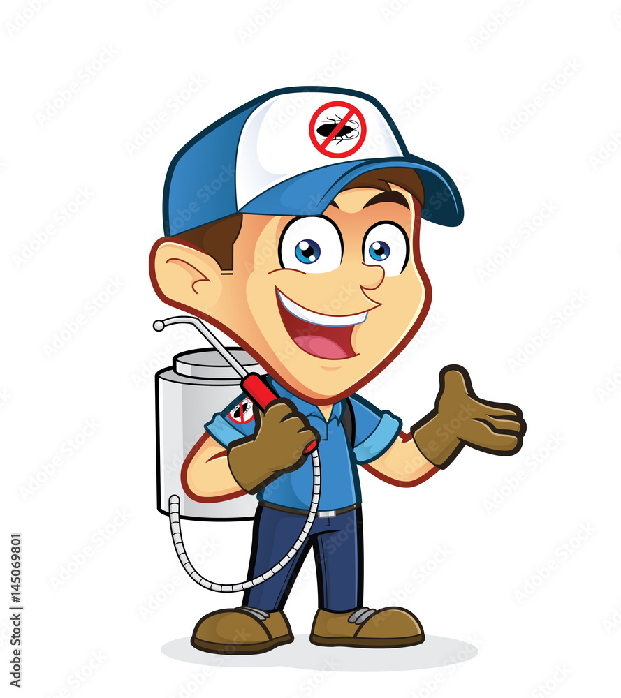 Exterminator or pest control in welcoming gesture Exterminator or pest control in welcoming gesture