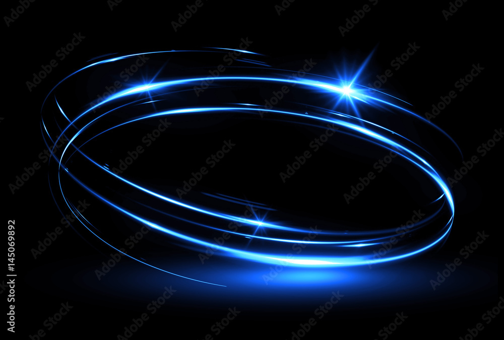 Glow effect. Ribbon glint. Abstract rotational border lines. Power energy. LED glare tape. .Luminous shining neon lights cosmic abstract frame. Magic design round whirl. Swirl trail effect. - obrazy, fototapety, plakaty 