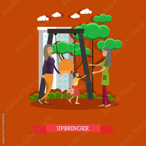 Kindergarten upbringer vector illustration in flat style.