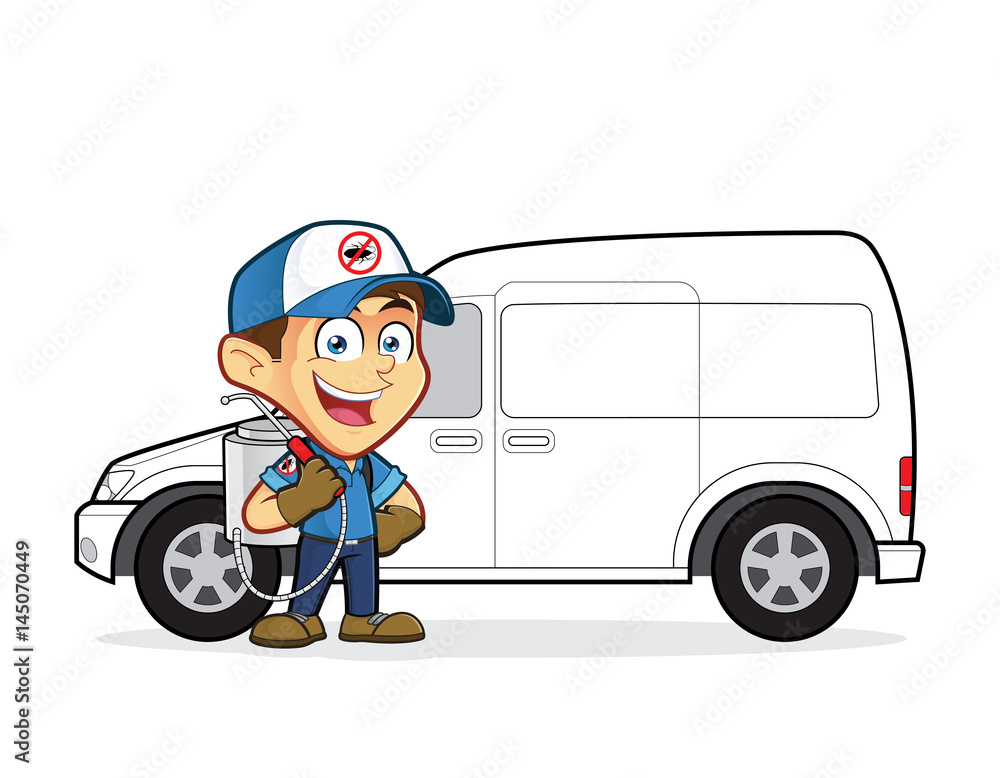 Exterminator or pest control standing in front van Exterminator or pest control standing in front van