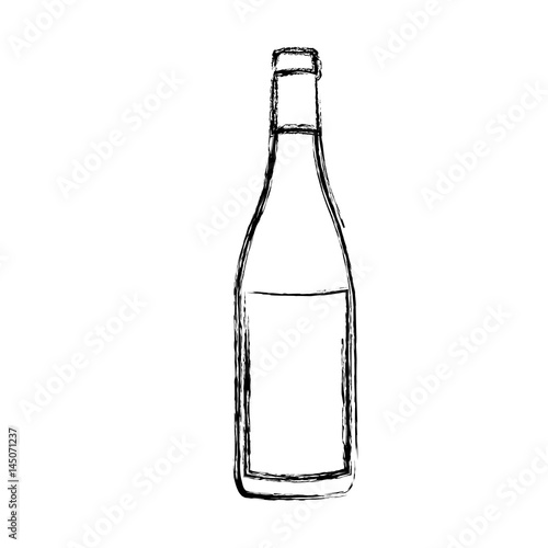monochrome sketch silhouette with bottle of wine with label vector illustration