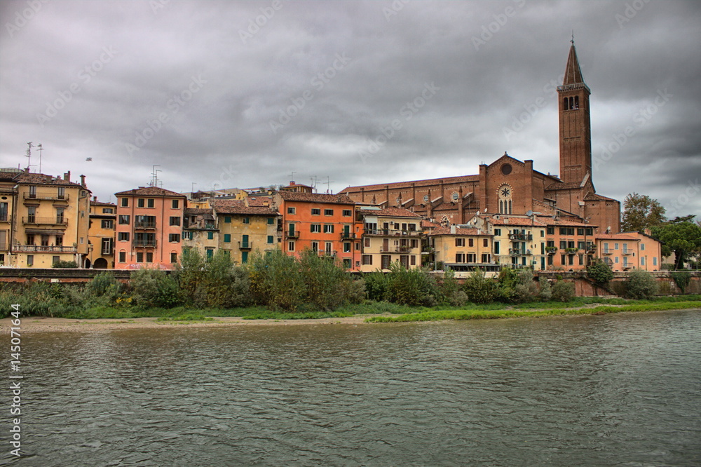Scenic view of Verona from the river Adige, Italy