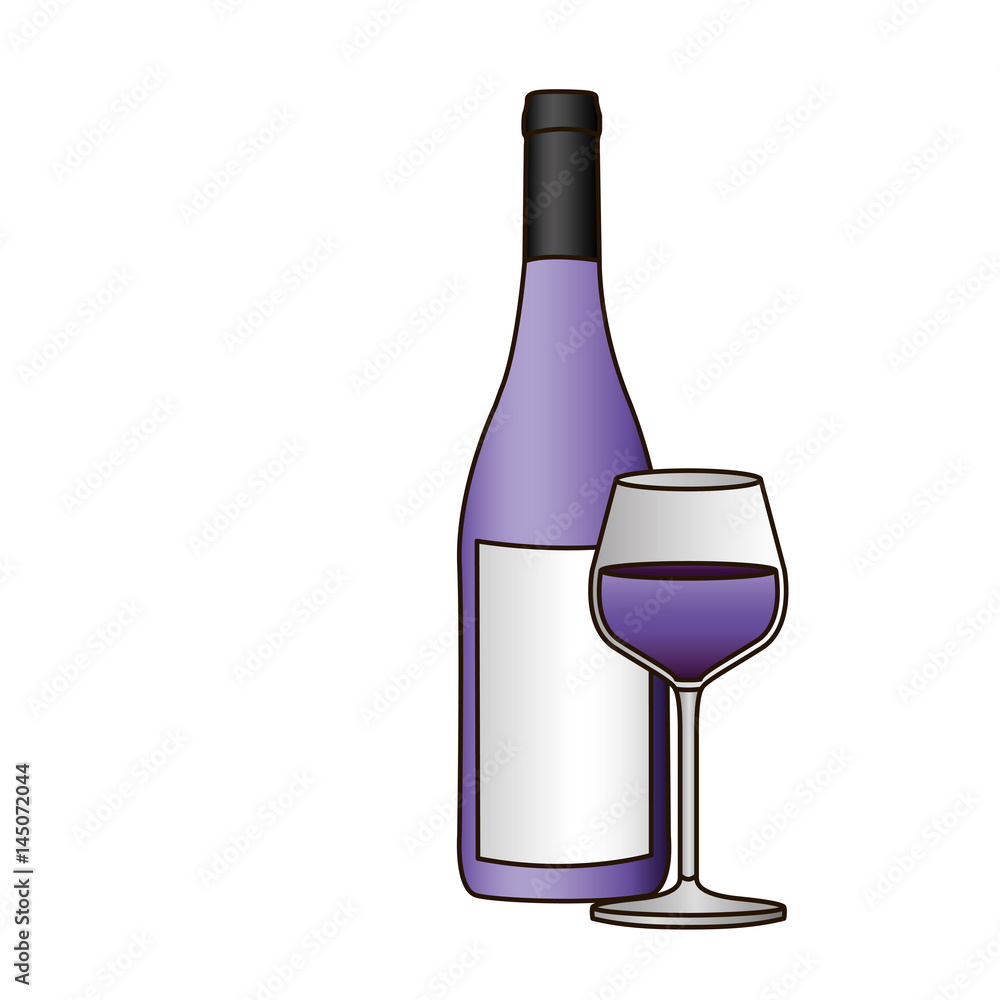colorful silhouette with bottle of purple wine and glass and delineated vector illustration colorful silhouette with bottle of purple wine and glass and delineated vector illustration