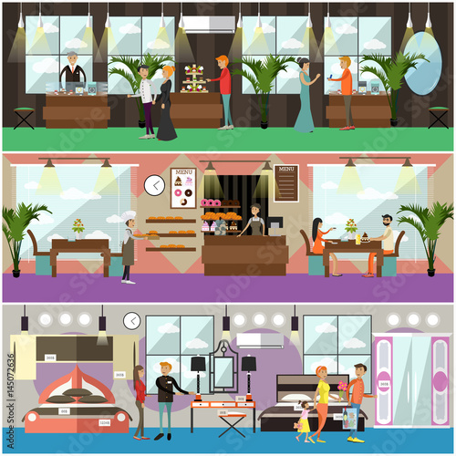 Vector set of shop concept posters, banners in flat style