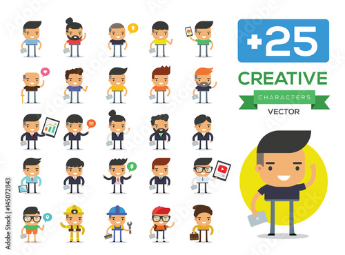 Men Character set. Business people Icons, Cartoon Vector Illustration 