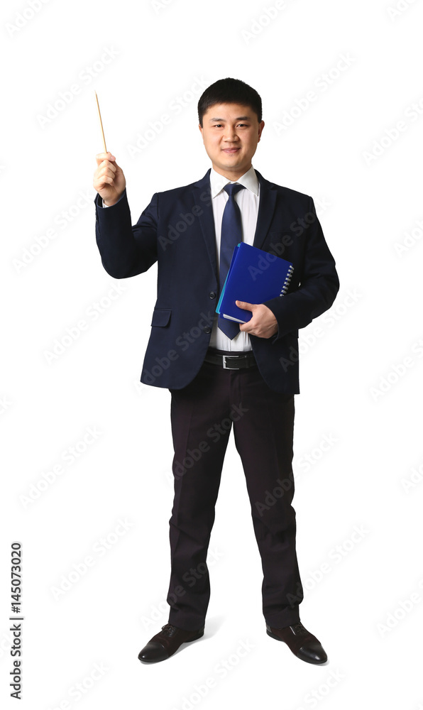 Handsome young Asian teacher on white background Handsome young Asian teacher on white background