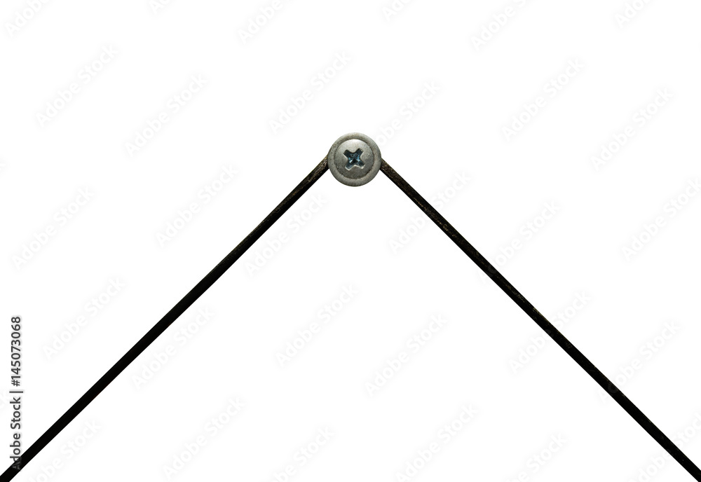 Rope with a screw isolated on a white background for the design of fixing a picture, frame, mirror Rope with a screw isolated on a white background for the design of fixing a picture, frame, mirror