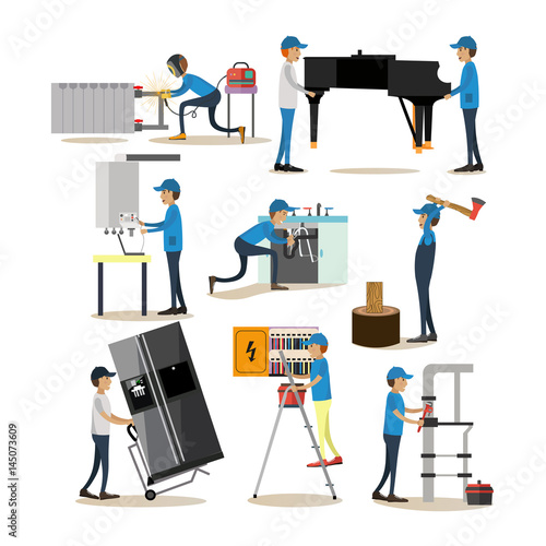 Vector flat icons set of workers profession people isolated