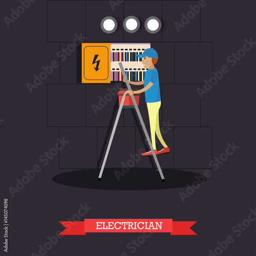 Professional electrician concept vector illustration in flat style