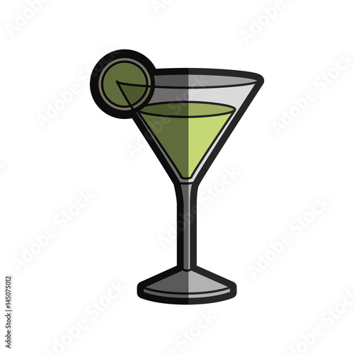 light coloured silhouette of drink cocktail glass vermouth with slice of lemon with half shadow vector illustration