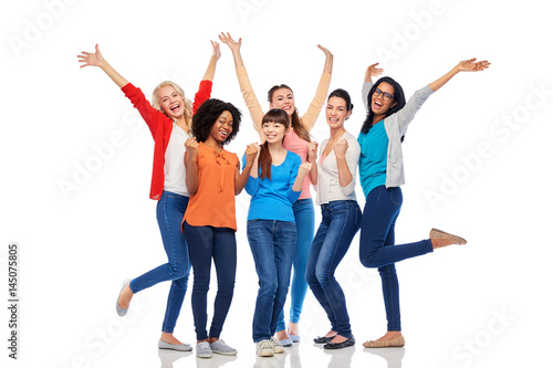 international group of happy smiling women