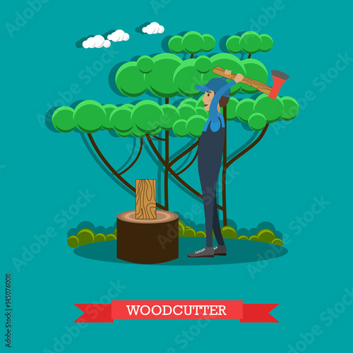 Woodcutter flat vector Illustration in flat style