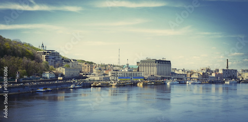 The postal square in Kiev  on Podol  the Dnipro river. view of the square from the river  panorama