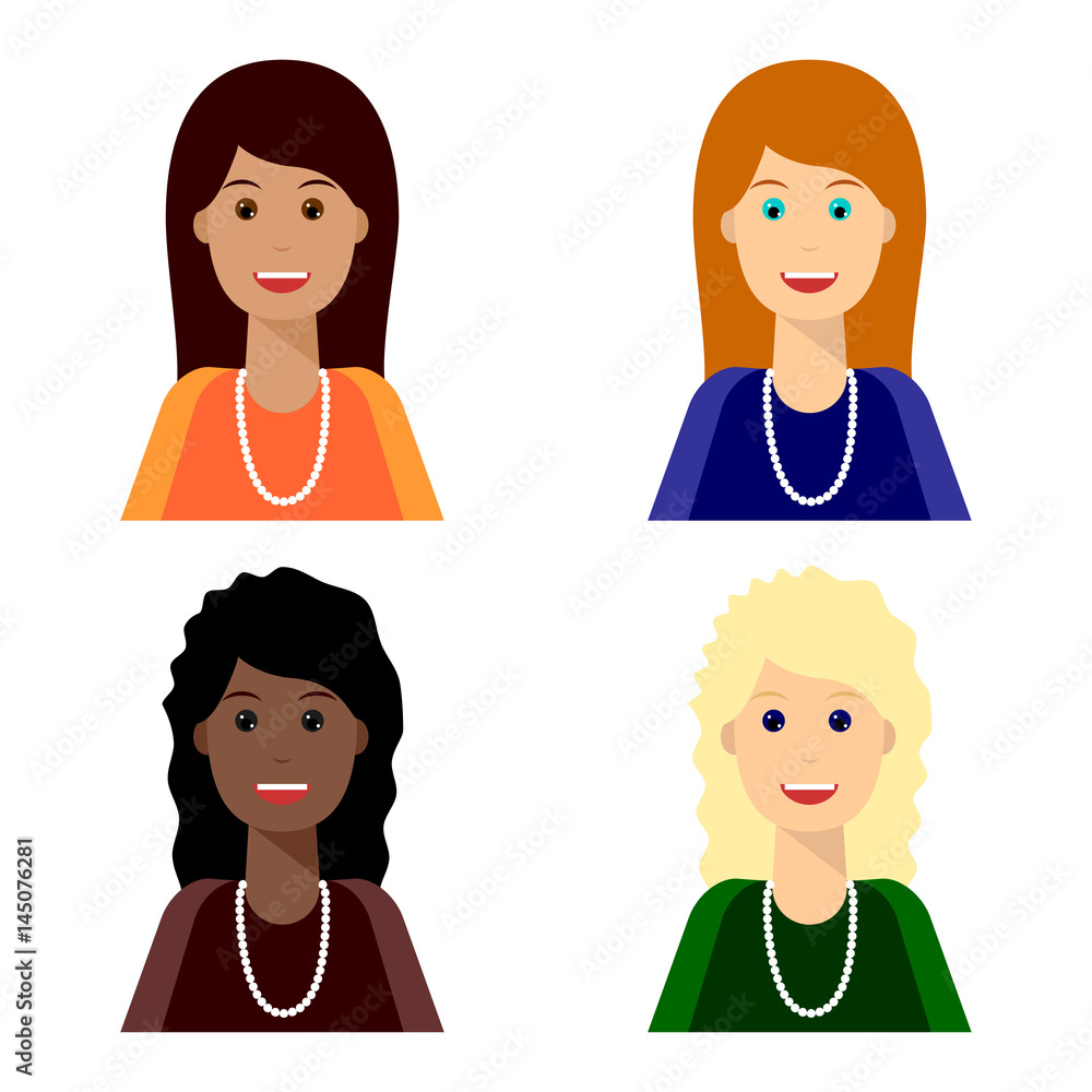 Portrait of four young smiling women: blonde, brunette, brown-haired and red-haired, smiling, isolated on white background. Portrait of four young smiling women: blonde, brunette, brown-haired and red-haired, smiling, isolated on white background.
