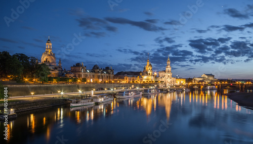 Dresden at night, Germany during twilight blue hour.