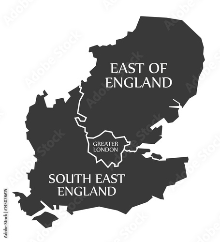 East of England - Greater London - South East England Map UK illustration